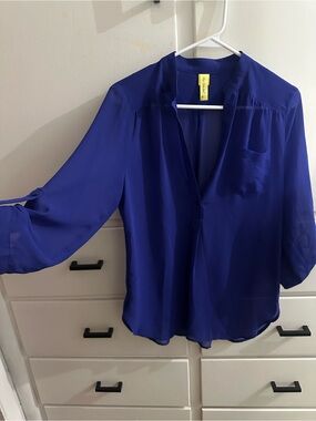 Francesca's Royal Blue Sheer Blouse